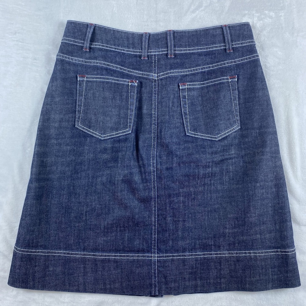 Boden Denim Skirt Sz 10R Blue Knee Length Button Front Pockets - Picture 6 of 11